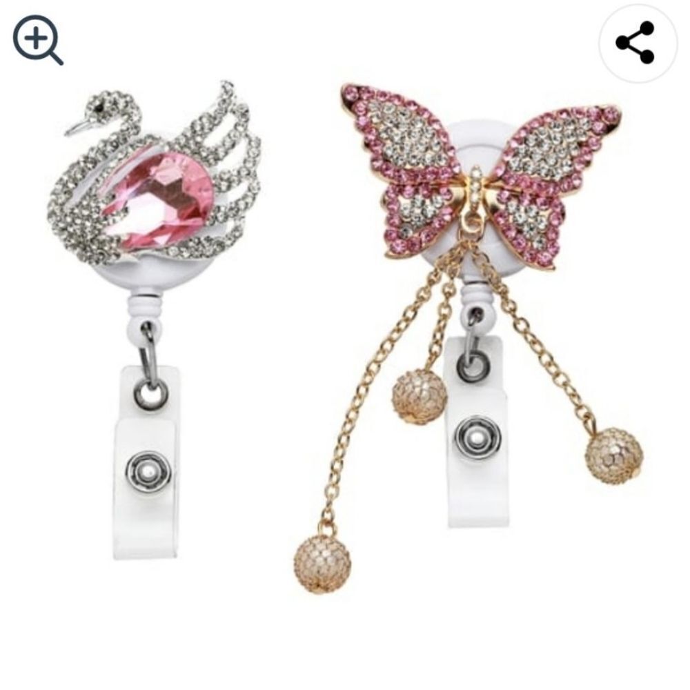 Austrian Crystal Swan & Butterfly Badge Holder